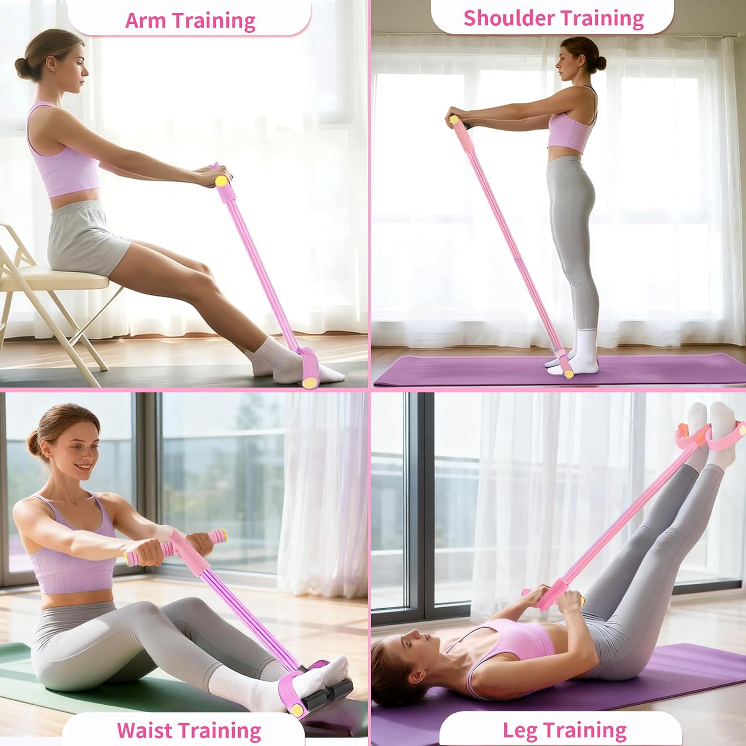 Pedal Resistance Bands with Handles, Upgrade 6-Tubes Elastic Bands for Exercise, Natural Rubber Foot Pedal Resistance