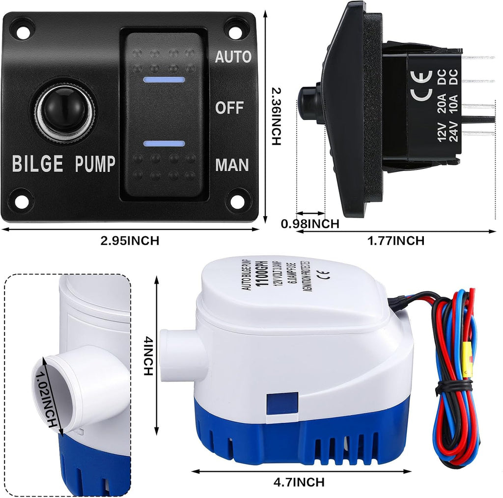 Boat Bilge Pump Automatic 12v 24v 3 Way Switch Panel, 1100gph, 15a