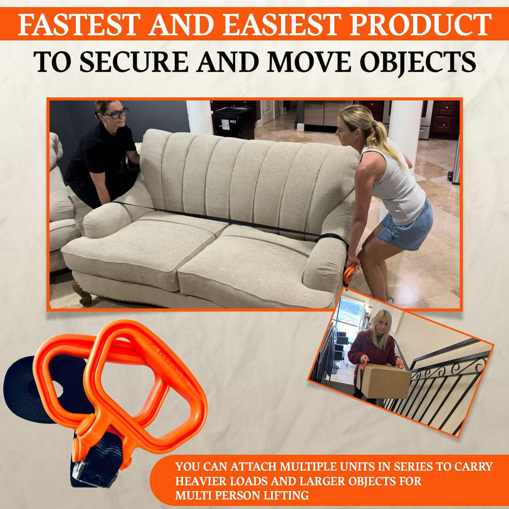 Handle and Haul Moving Strap, 2 Handles - 1-Person Lift | 250 lb capacity, slides & locks anywhere on 9ft strap;