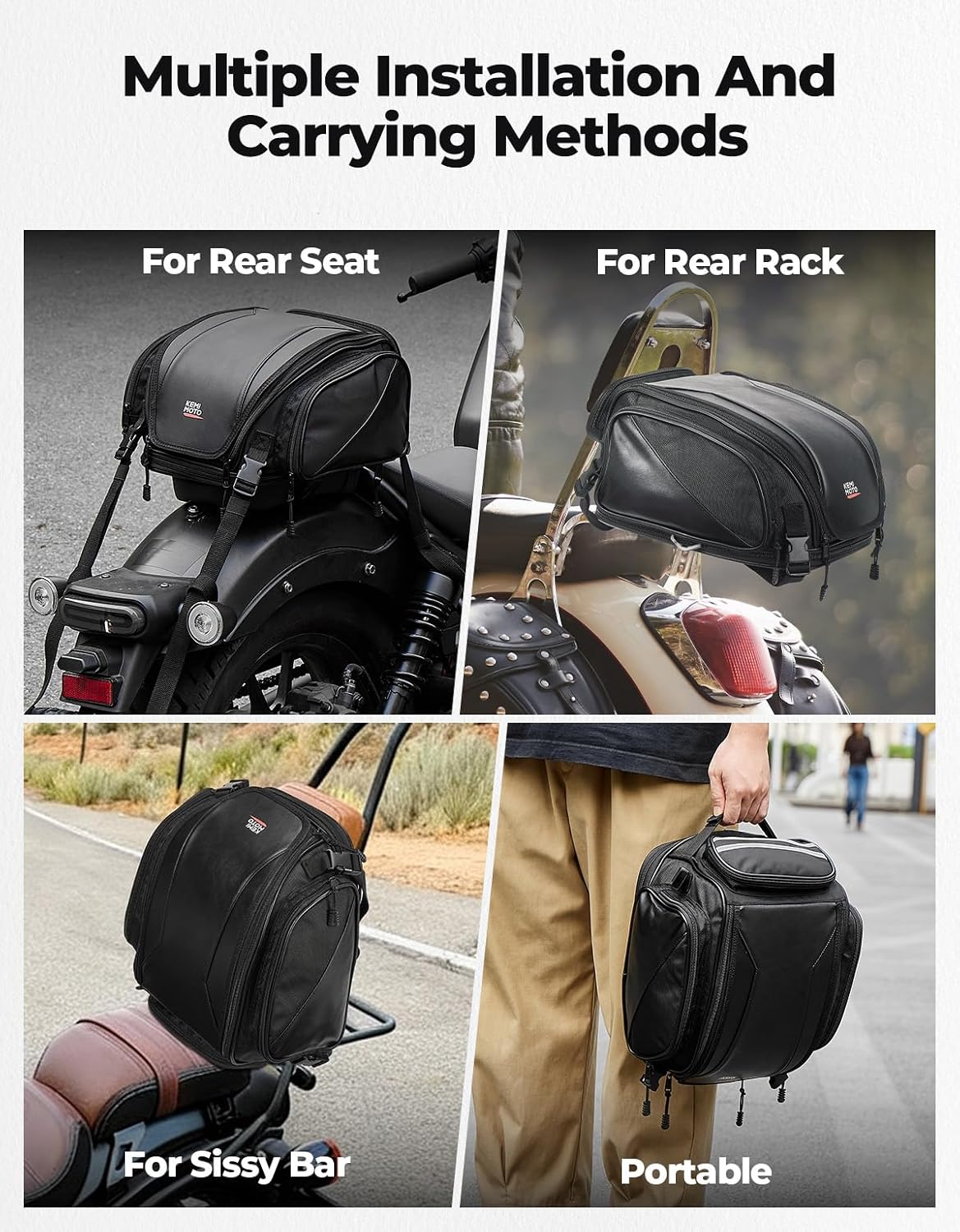 Motorcycle Tail Bag 18-22L Expandable Sissy bar | Motorcycle Luggage Seat Travel Rear Rack Bag Waterproof for Daul