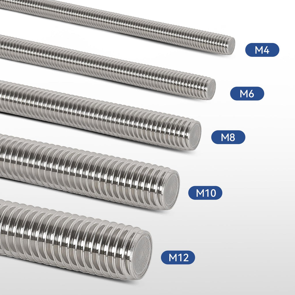 4 Pcs 304 Stainless Steel M8 Threaded Rod,12"(305mm)