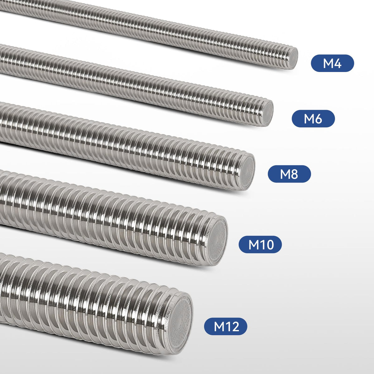 4 Pcs 304 Stainless Steel M8 Threaded Rod,12"(305mm)