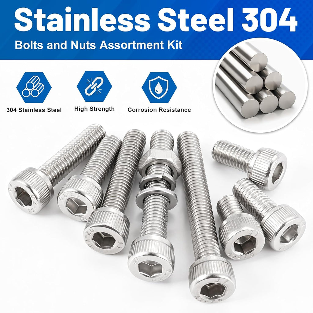 380PCS M5 Hex Socket Bolts Assortment Kit, M5x6/8/10/12/16/20/25/30 mm