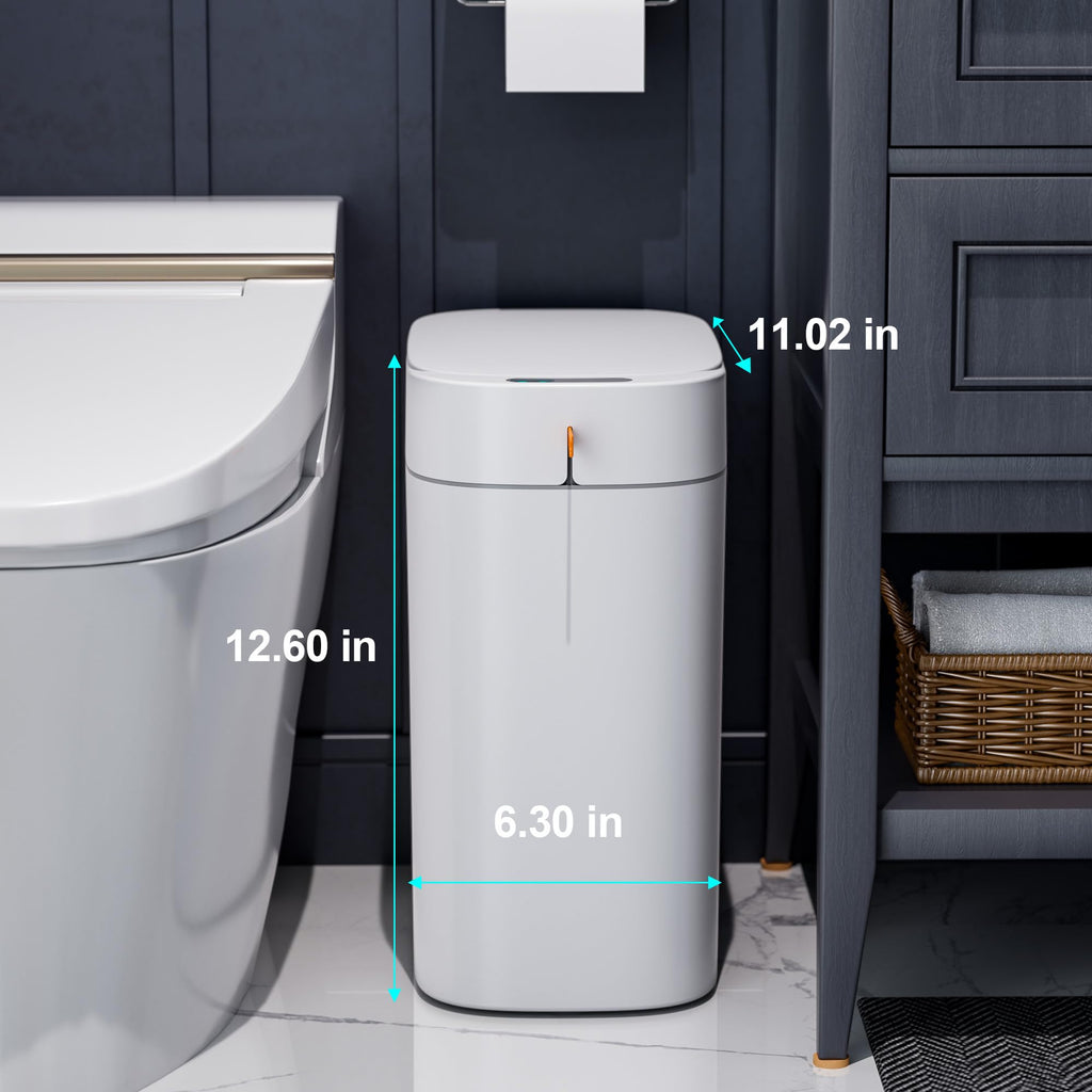 Bathroom Trash Can with Lid, 3 Gallon, Automatic,Rechargeable, White