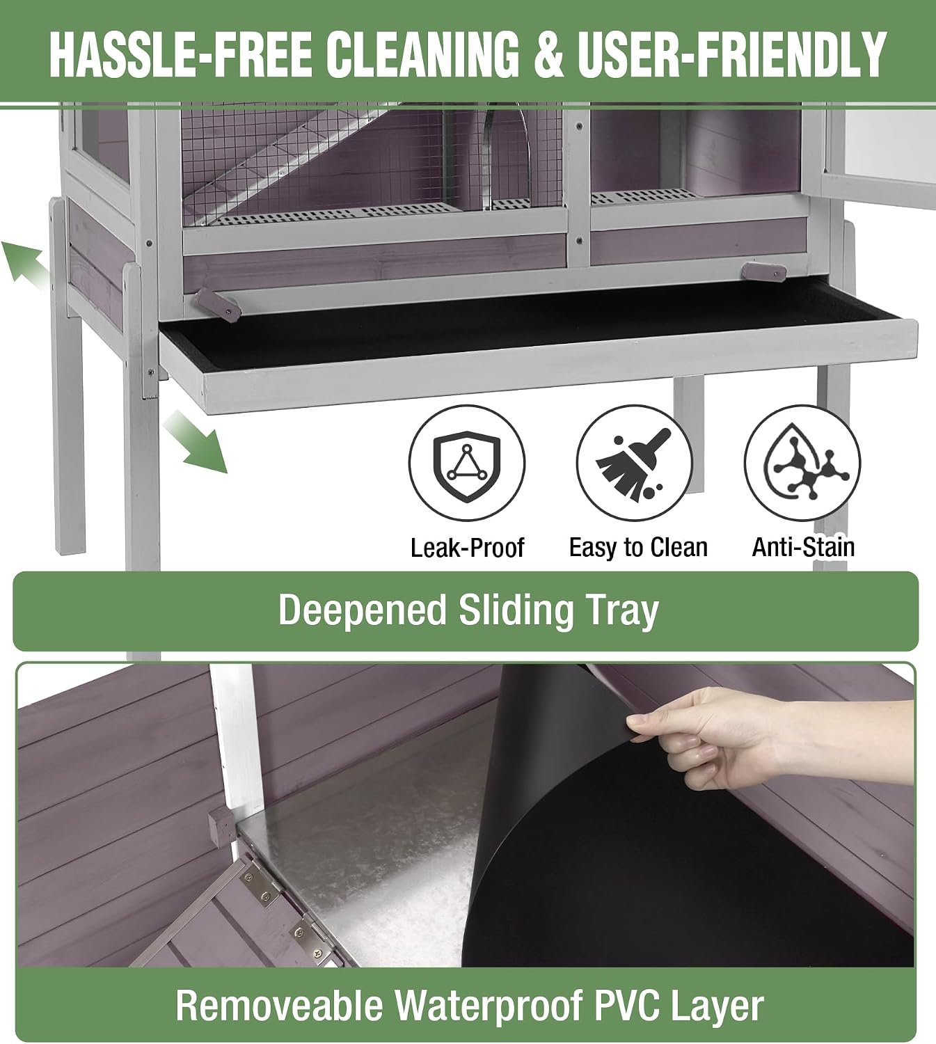 Guinea Pig Cage Indoor with Chew-Proof Edges, Clean Deep Tray | Rabbit cage with leakproof PVC layer, detachable