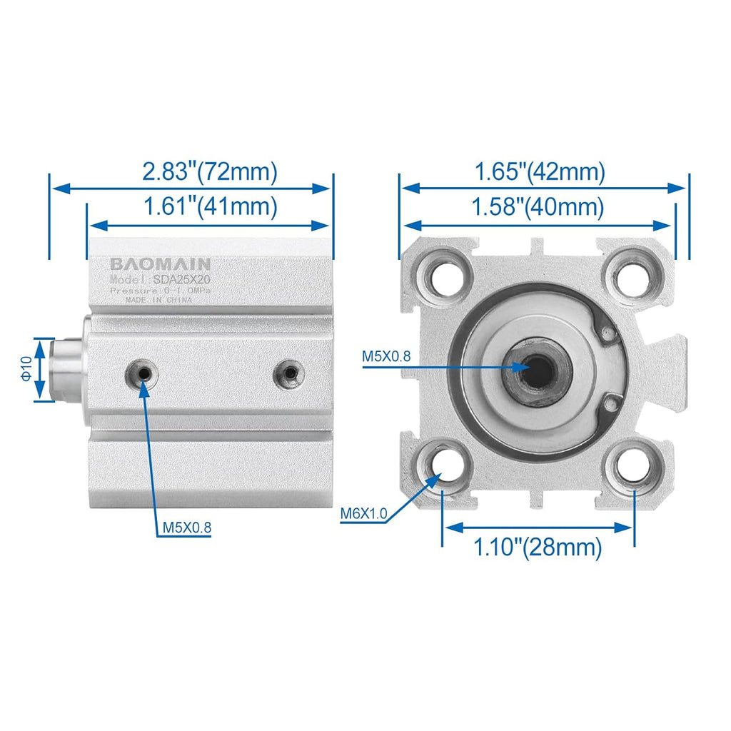 Baomain Compact Thin Air Cylinder SDA25x20 25mm Bore 20mm Stroke