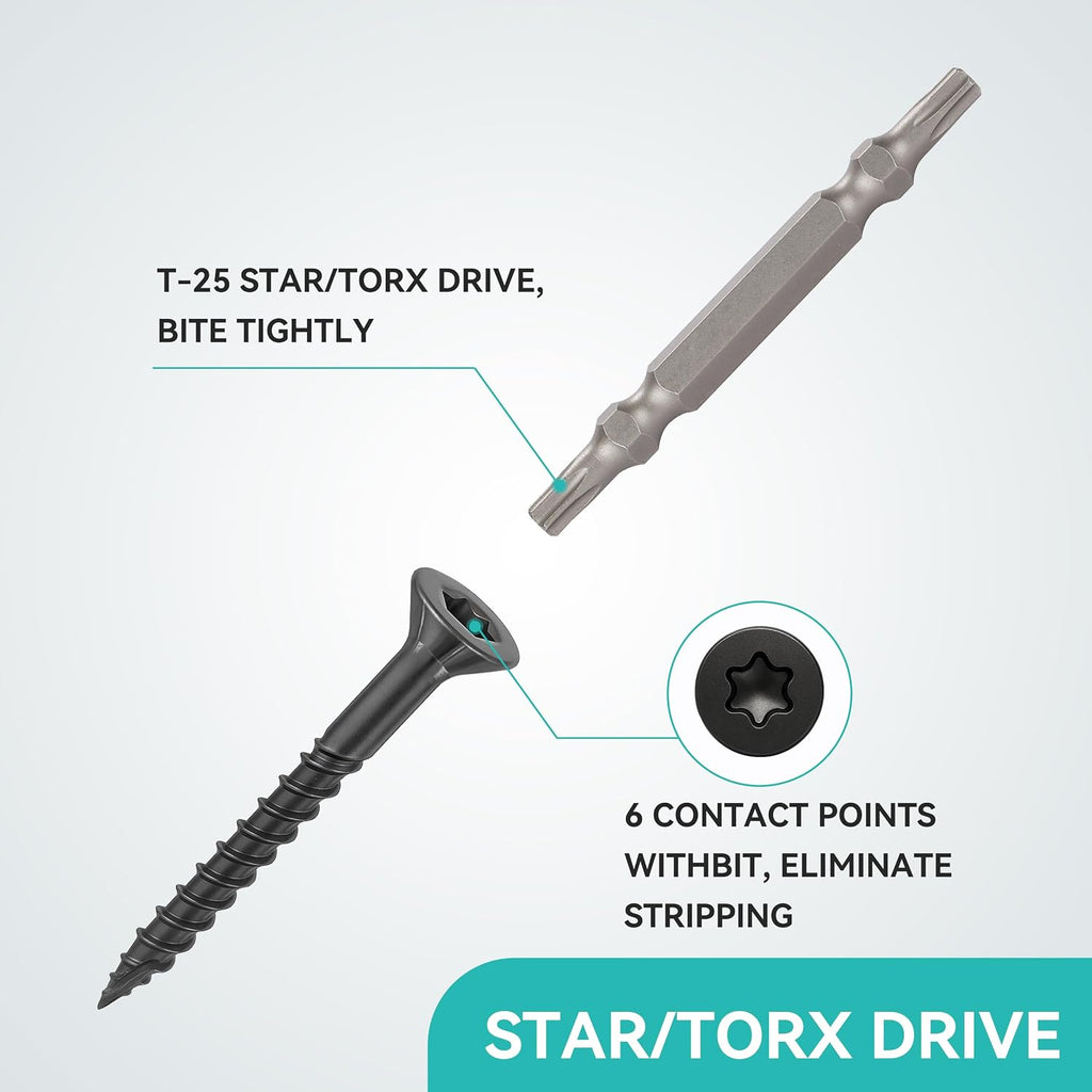 Wood Screws Black #6 × 1-1/2 inch Torx Star Drive Deck Screws Flat Head M3.5 × 40 Countersunk T10 Self Tapping Thread