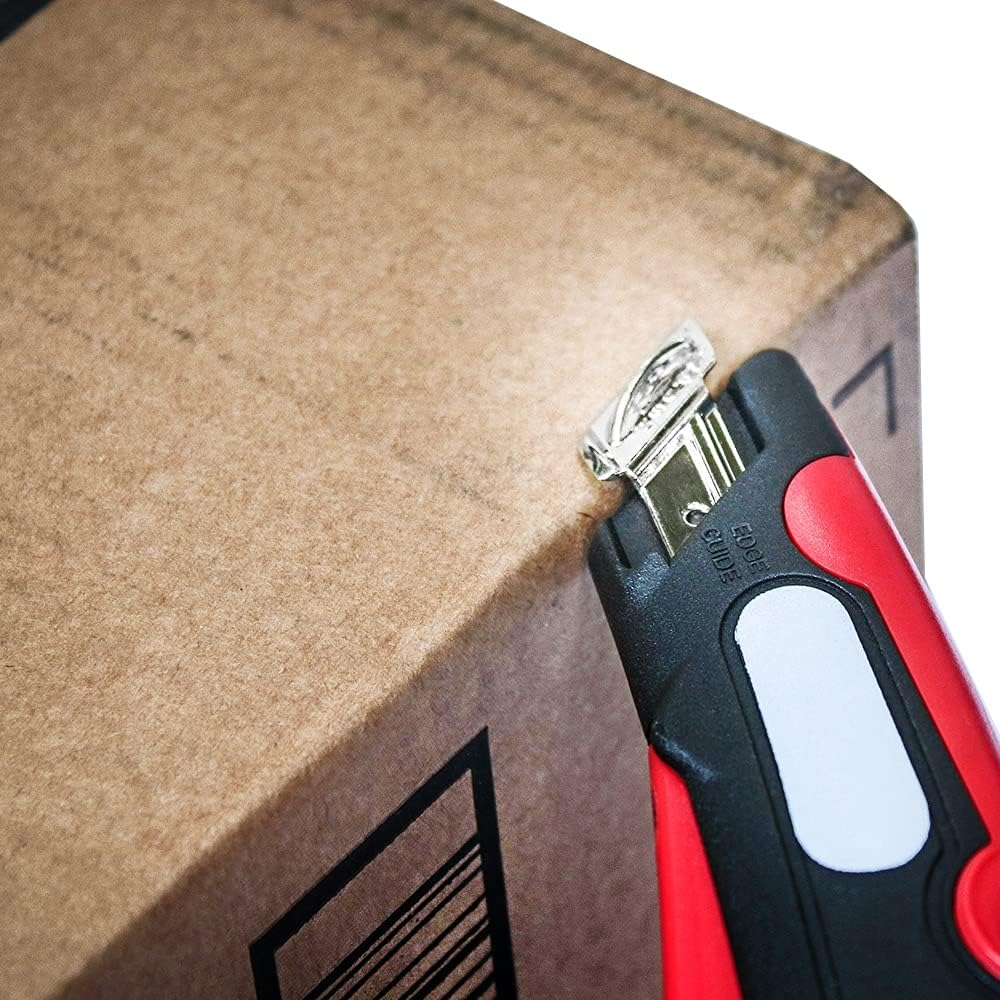 EZ-1000 Safety Box Cutter Utility Knife, 3 Blade Depth Setting, Squeeze Trigger and Dual Side Edge Guide, 2 Blades