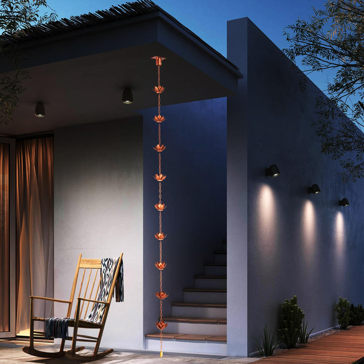 8.5ft Lotus Rain Chain for Gutter Downspout Outside
