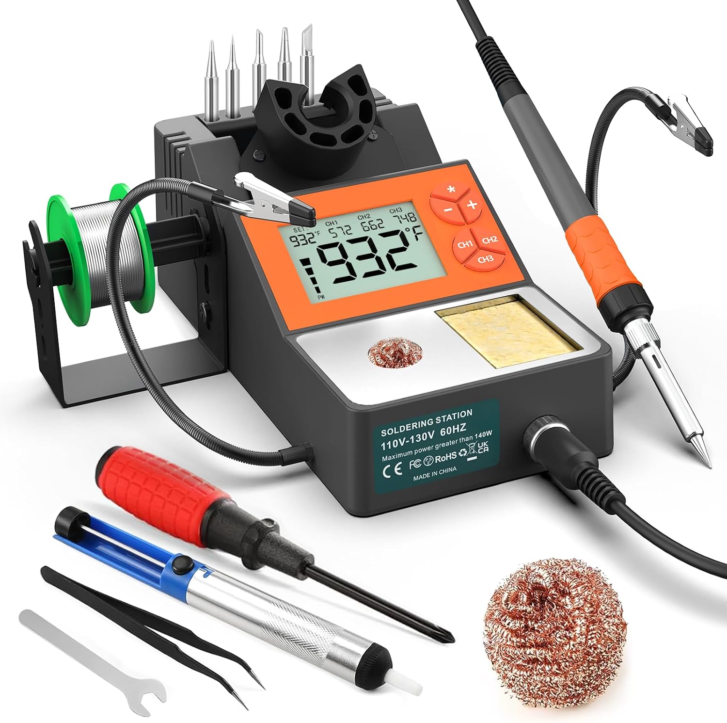 Soldering Station, 140W Digital Display Soldering Iron Station Kit with 2 Helping Hands, 356°F-932°F, Auto Sleep