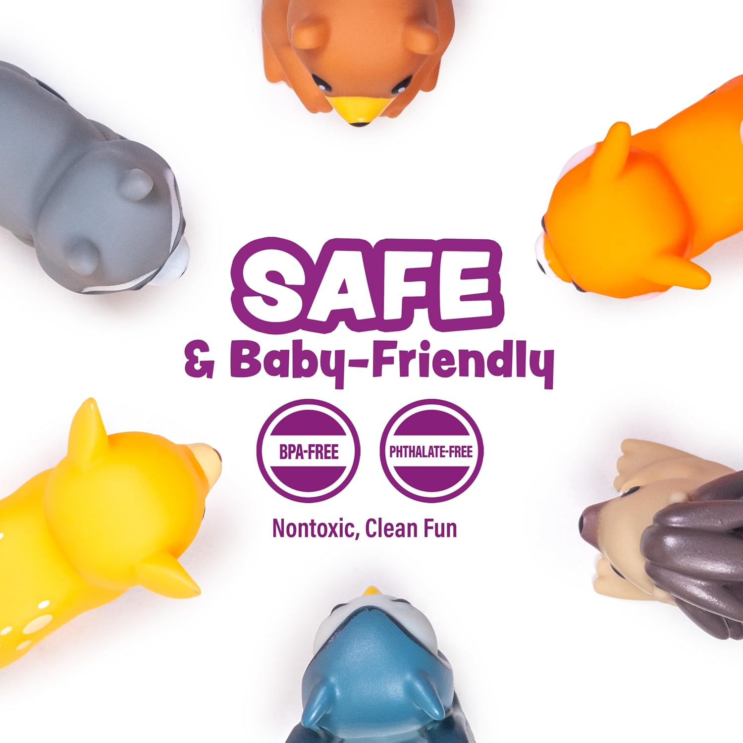 Woodland Animals Watertight Baby Bath Toys, 6 Pack | Sealed, No Hole Bath Toys Design Keeps Moisture Out | Soft