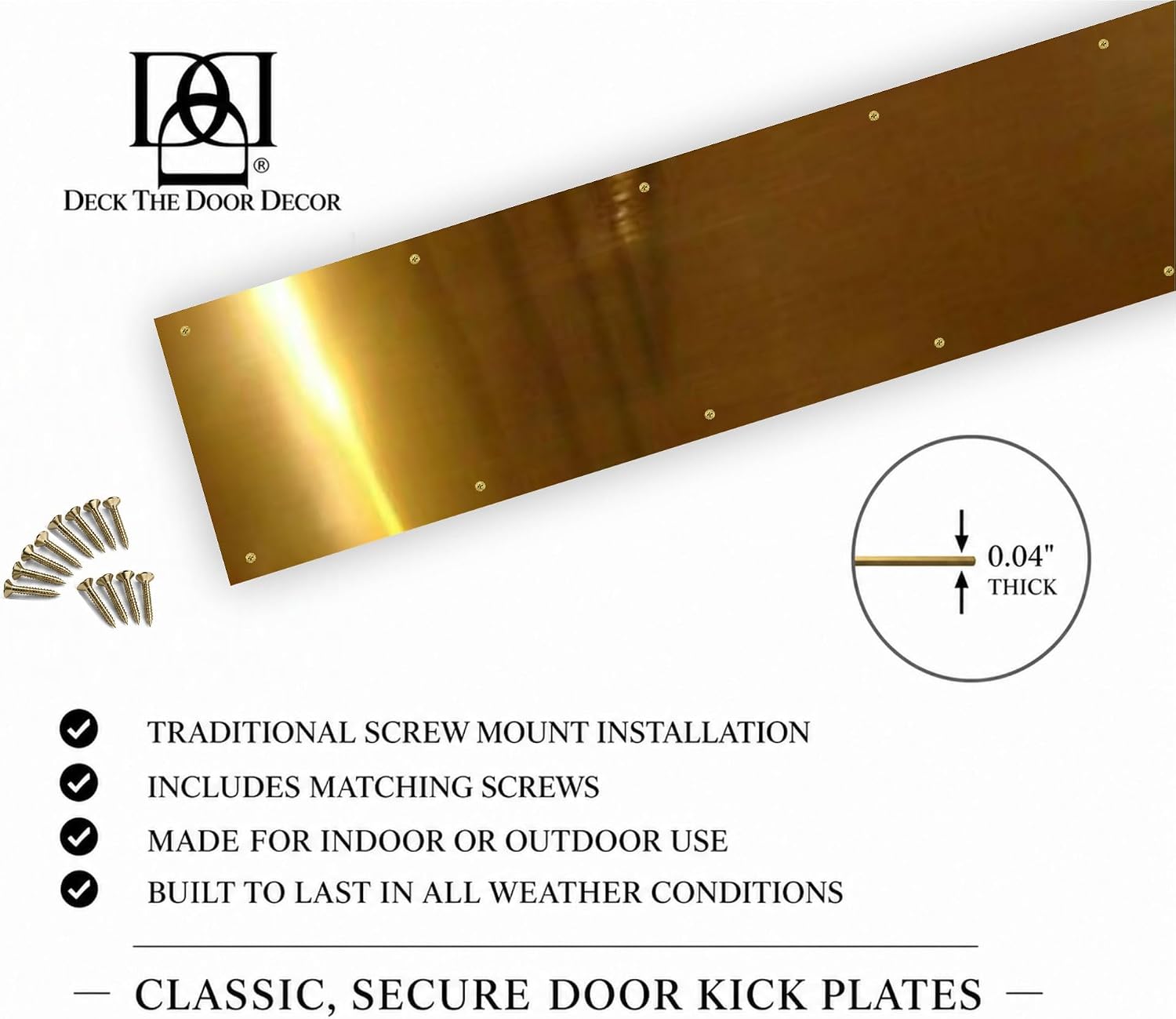 Door Kick Plate - Anodized Aluminum – Screw Mount – Satin Black, Satin Nickel, Shiny Brass & Oil Rubbed Bronze Finish