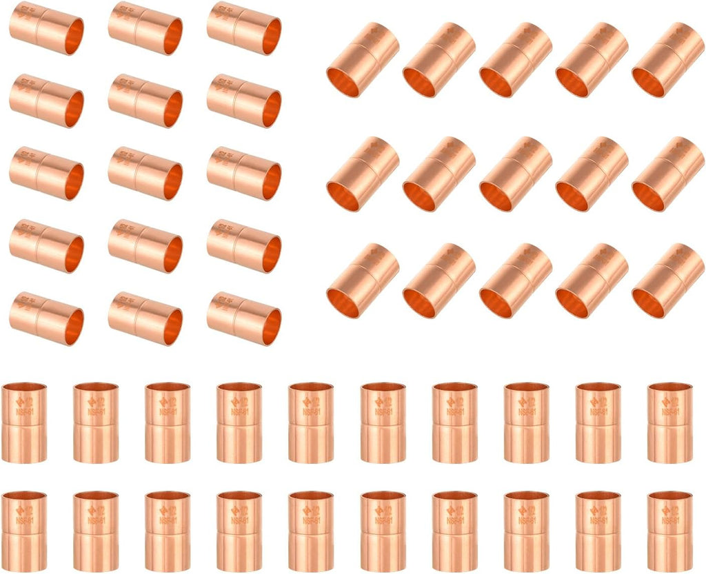 50PACK GUOFIS 1/2" Copper Sweat Coupling with Stop Fitting(COPPER001-50)