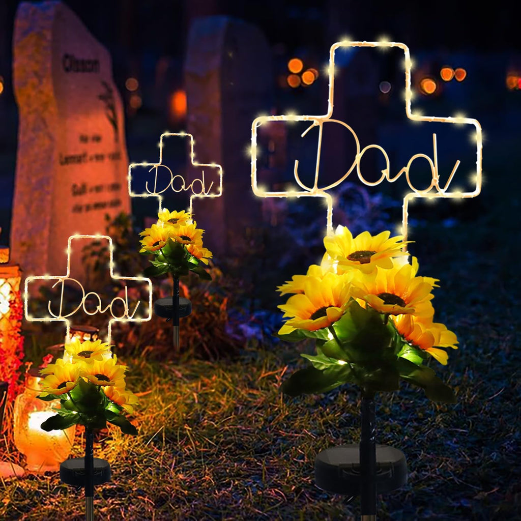 Solar Cross Sunflower Lights for Cemetery Dad, Waterproof Grave Decorations for Cemetery Dad, Sympathy Memorial Gifts