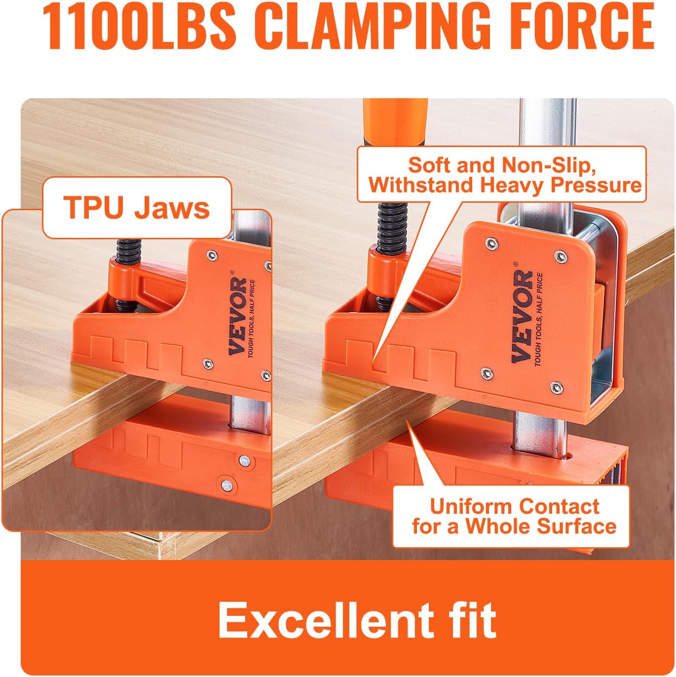 Bar Clamps for Woodworking, 2-Pack 50" Parallel Clamp Set, F Clamp with 1100 lbs Load Limit, Even Pressure