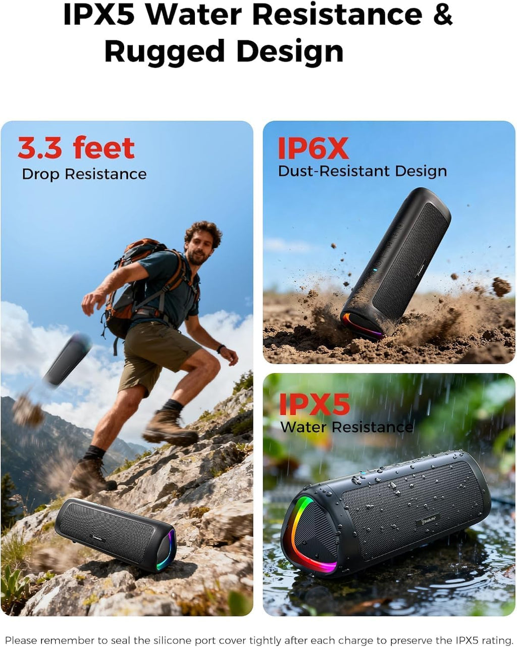 Bluetooth Speaker, 20W HD Sound, Portable Wireless, IPX5 Waterproof, Up to 24H Playtime, TWS Pairing, for