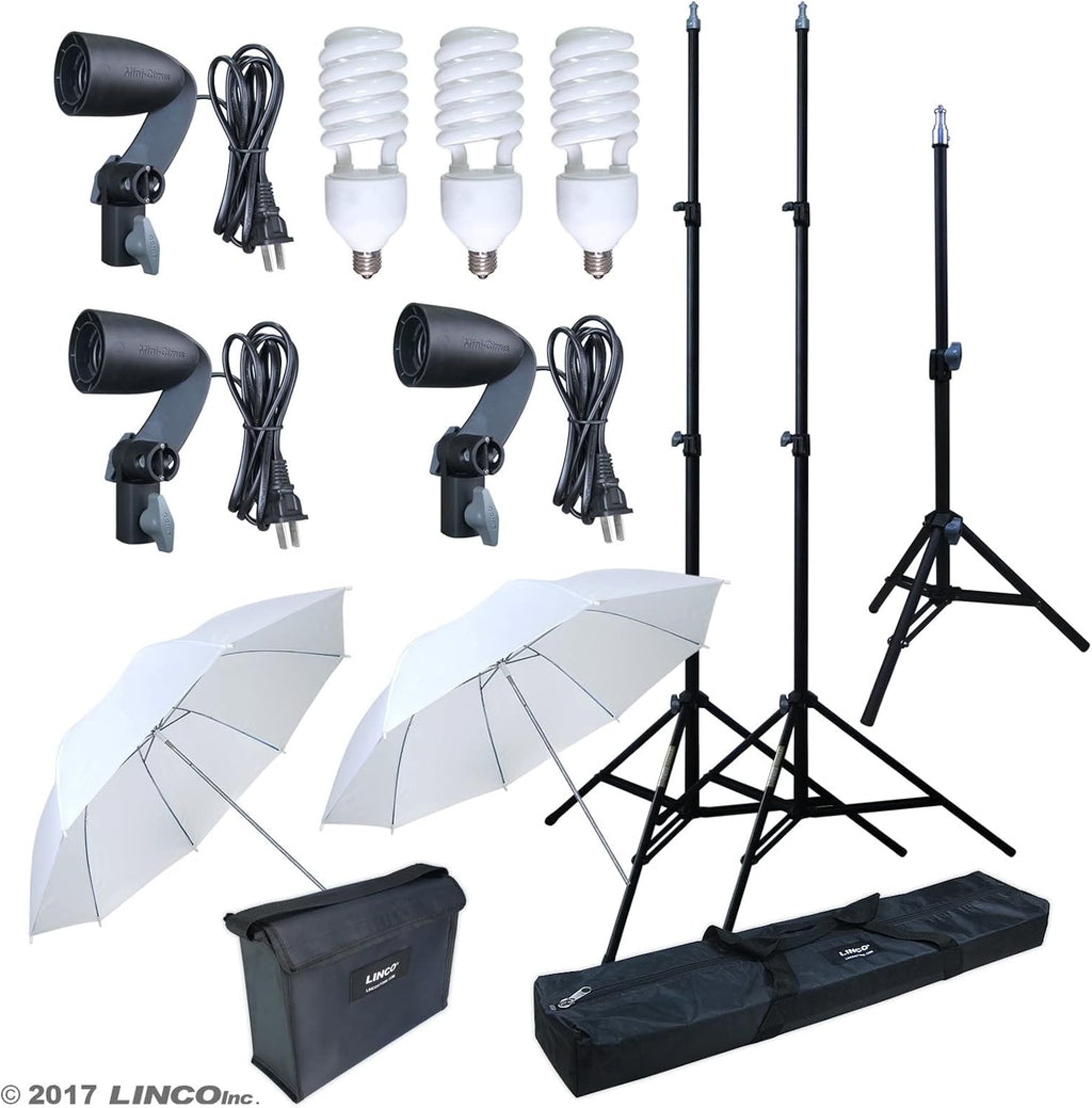 Lincostore 600W Photography Photo Video Portrait Studio Day Light Umbrella Continuous Lighting Kit AM153
