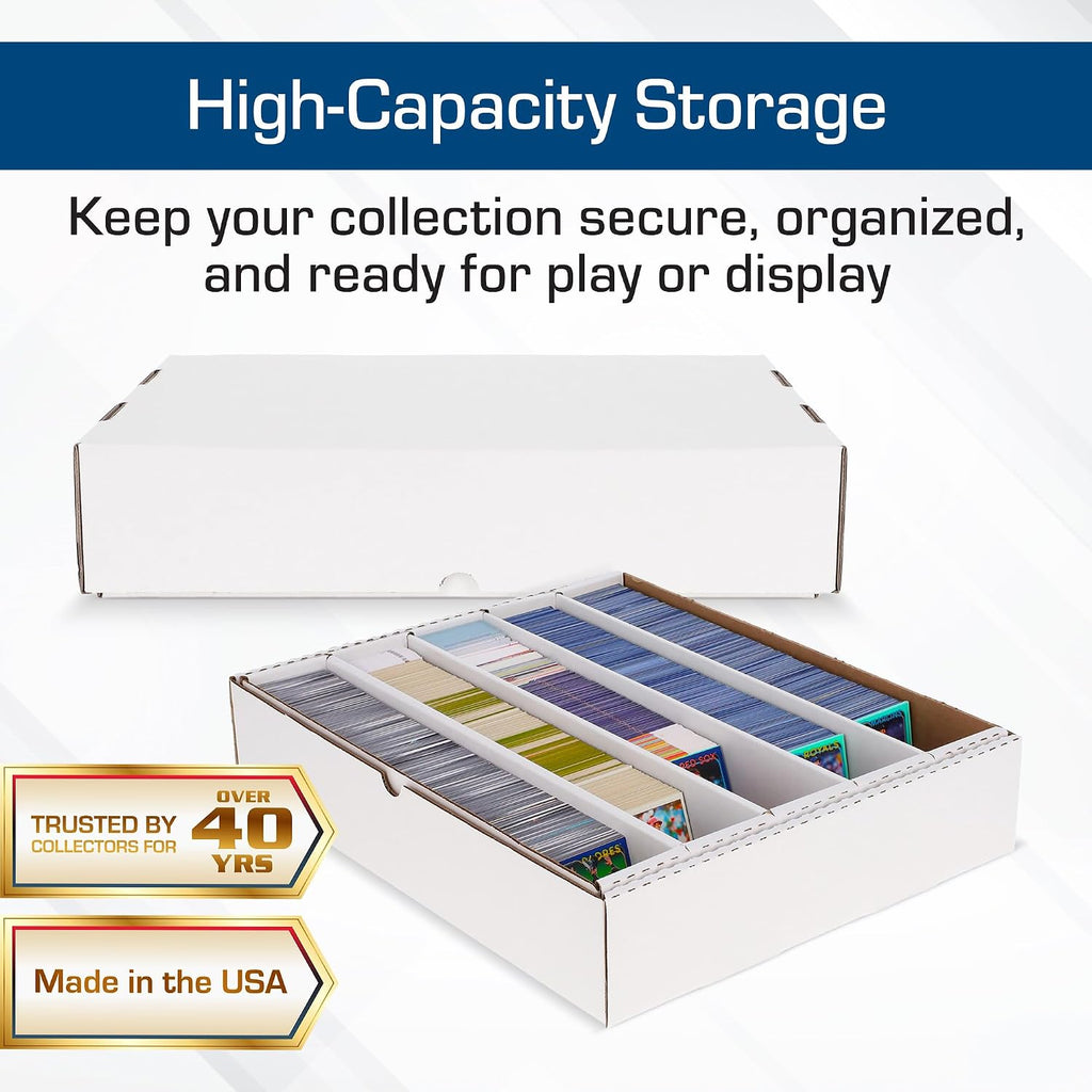 5000-Count Trading Card Storage Boxes with Full Removable Lids, 2 Pack | Each five-row box holds 5,000 trading cards