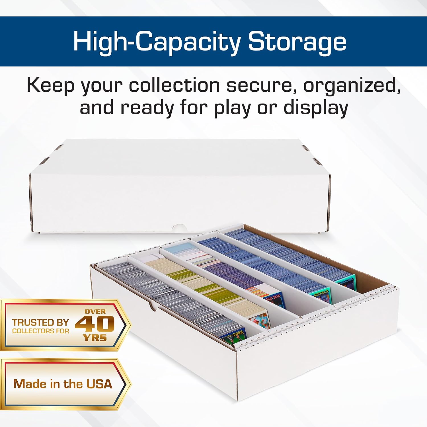 5000-Count Trading Card Storage Boxes with Full Removable Lids, 2 Pack | Each five-row box holds 5,000 trading cards