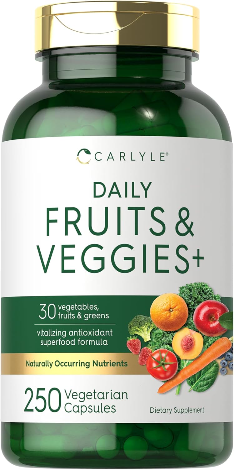 Fruits and Veggies Supplement | 250 Capsules | Made with 30 Fruits and Vegetables | Vegetarian, Non-GMO, Gluten Free
