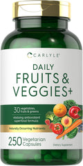 Fruits and Veggies Supplement | 250 Capsules | Made with 30 Fruits and Vegetables | Vegetarian, Non-GMO, Gluten Free