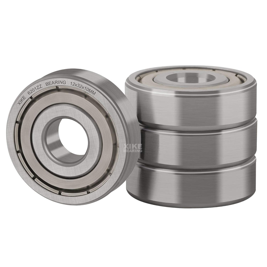 XiKe 6201ZZ Shielded Ball Bearings, 12x32x10mm Chrome Steel, 4 Pack
