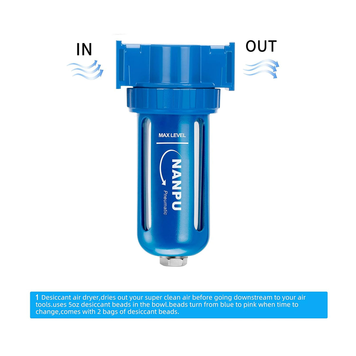 NANPU Zinc Alloy Desiccant Dryer, Compressed Air in Line Filter