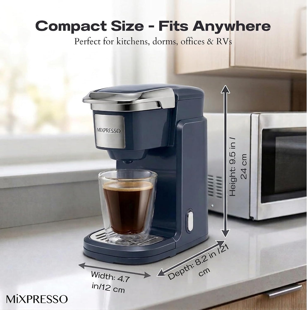 Single Serve Coffee Maker K Cup Coffee Maker for K Pods & Grounds | Compact 800W Gray Coffee Machine with 12 Oz Water