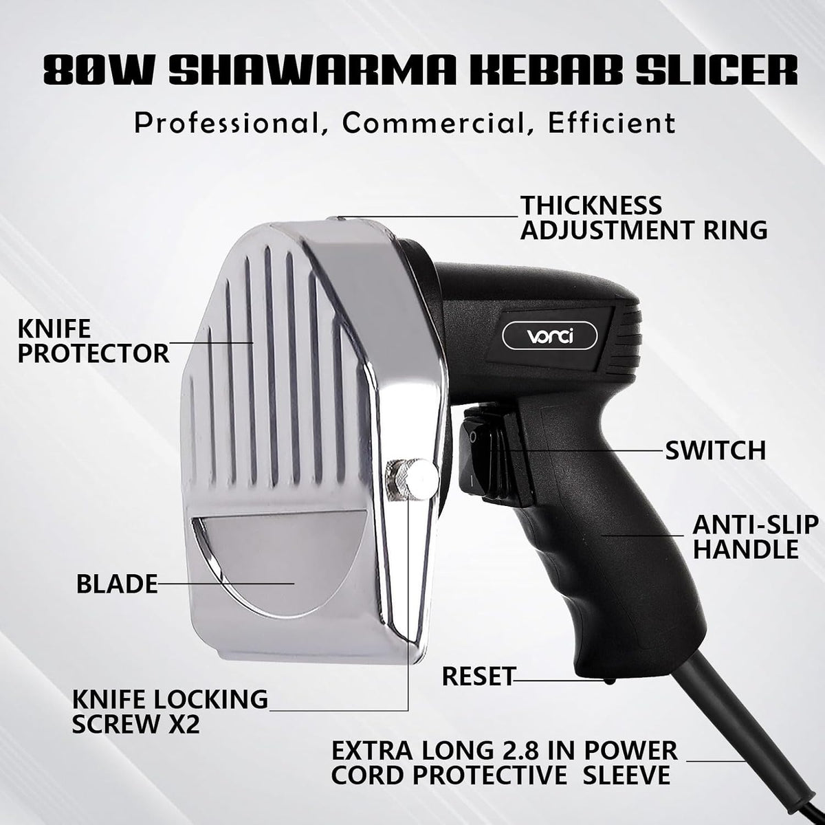 Commercial Gyro Cutter, 80W Electric Shawarma Knife