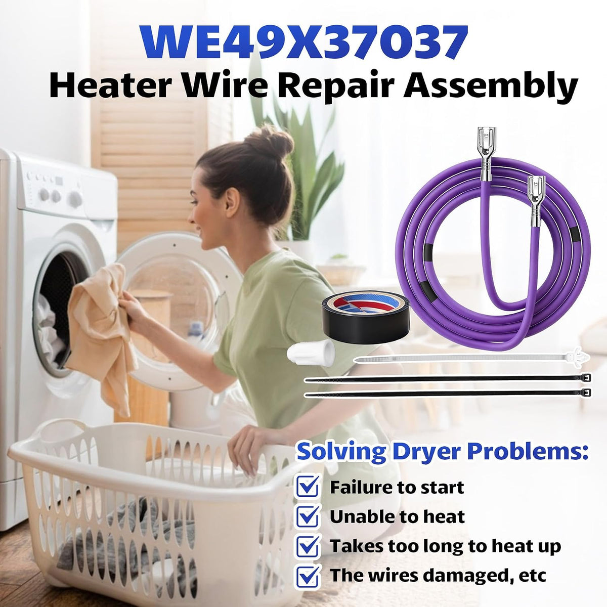 WE49X37037 Dryer Heater Wire Repair Heating Element Wire Kit Dryer Parts