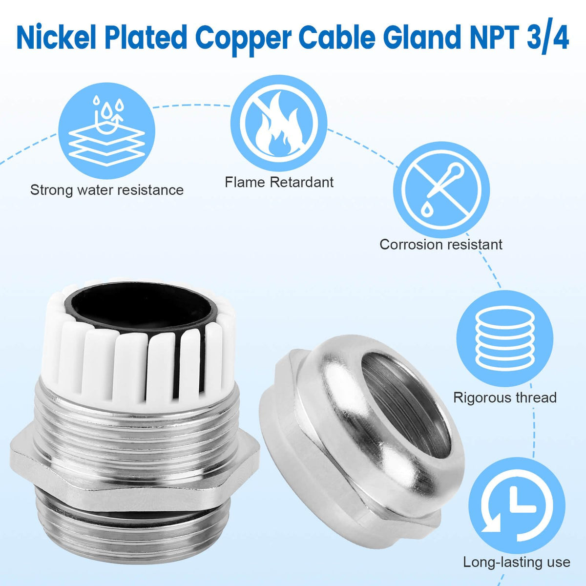 4 Pcs 3/4" NPT Nickel-Plated Copper Cable Gland