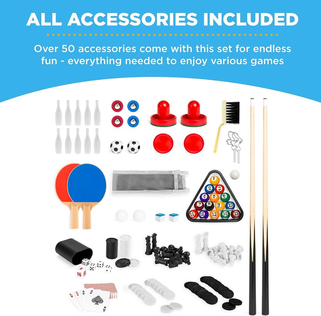 2x4ft Combo Game Table Set for Home, Game Room, Friends & Family w/Hockey, Foosball, Pool, Shuffleboard, Ping Pong