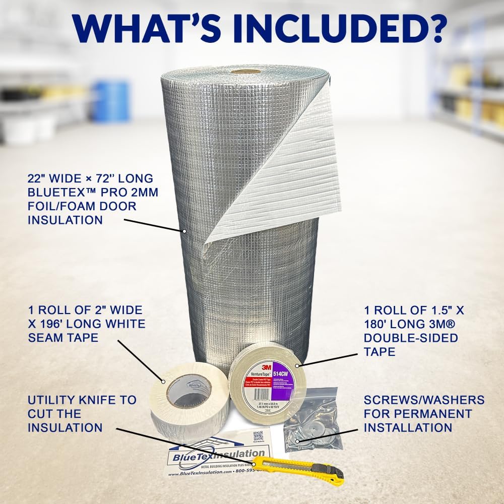 ㅤ Insulation White Reflective Foam Core Tearproof 2 Car Garage Door Insulation Kit 18FT (Wide) x 7FT (HIGH) to Cool