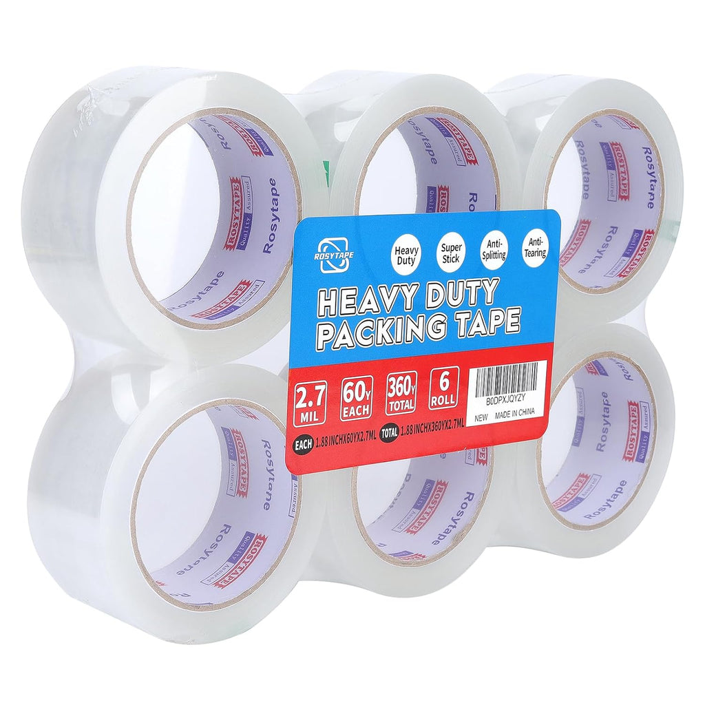 Rosy(Rosiest) Clear Packing Tape (6 Rolls), Heavy Duty Packaging Tape for Express,Warehouse,Office,House, 2.7mil