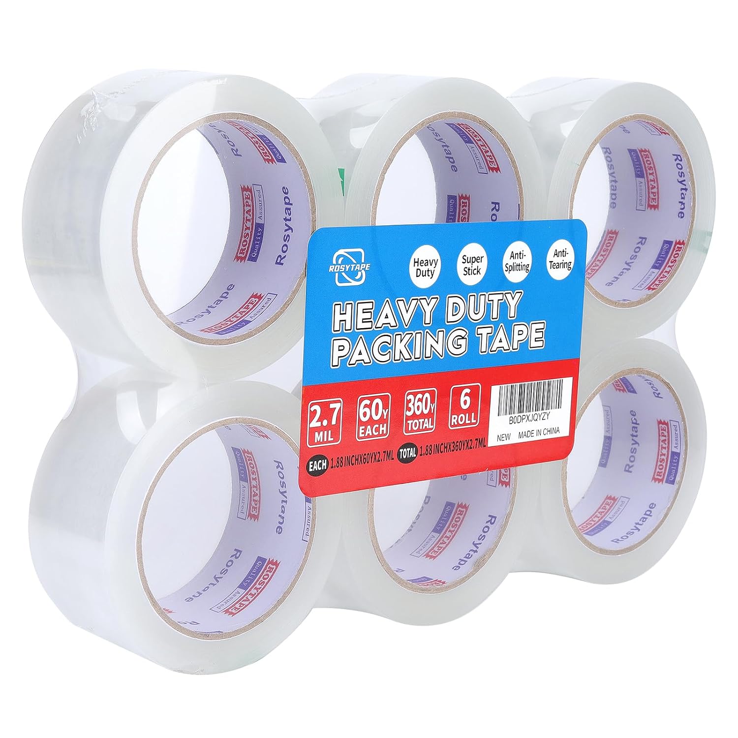 Rosy(Rosiest) Clear Packing Tape (6 Rolls), Heavy Duty Packaging Tape for Express,Warehouse,Office,House, 2.7mil