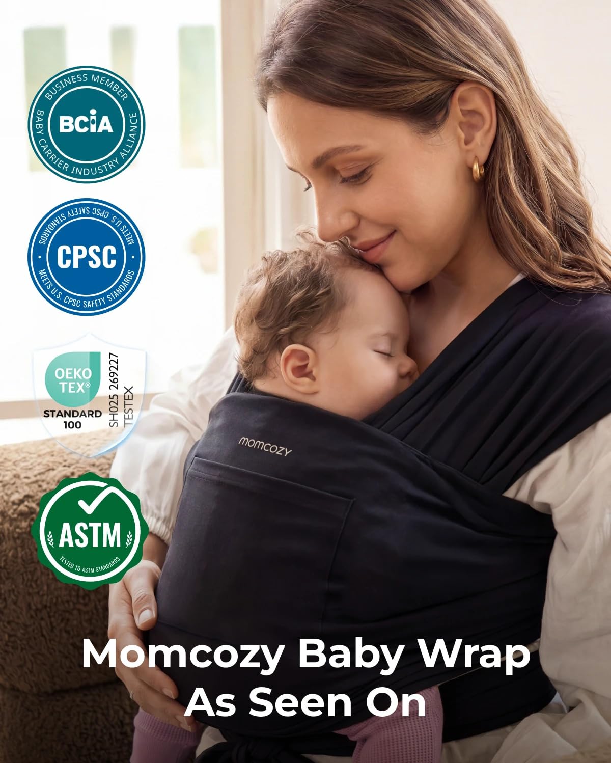 Baby Wrap Carrier, Easy-On 2-Piece Design, Newborn to 33 lb | Easy On Like a T-Shirt, XXS-XXL Adjustable Fit, IHDI