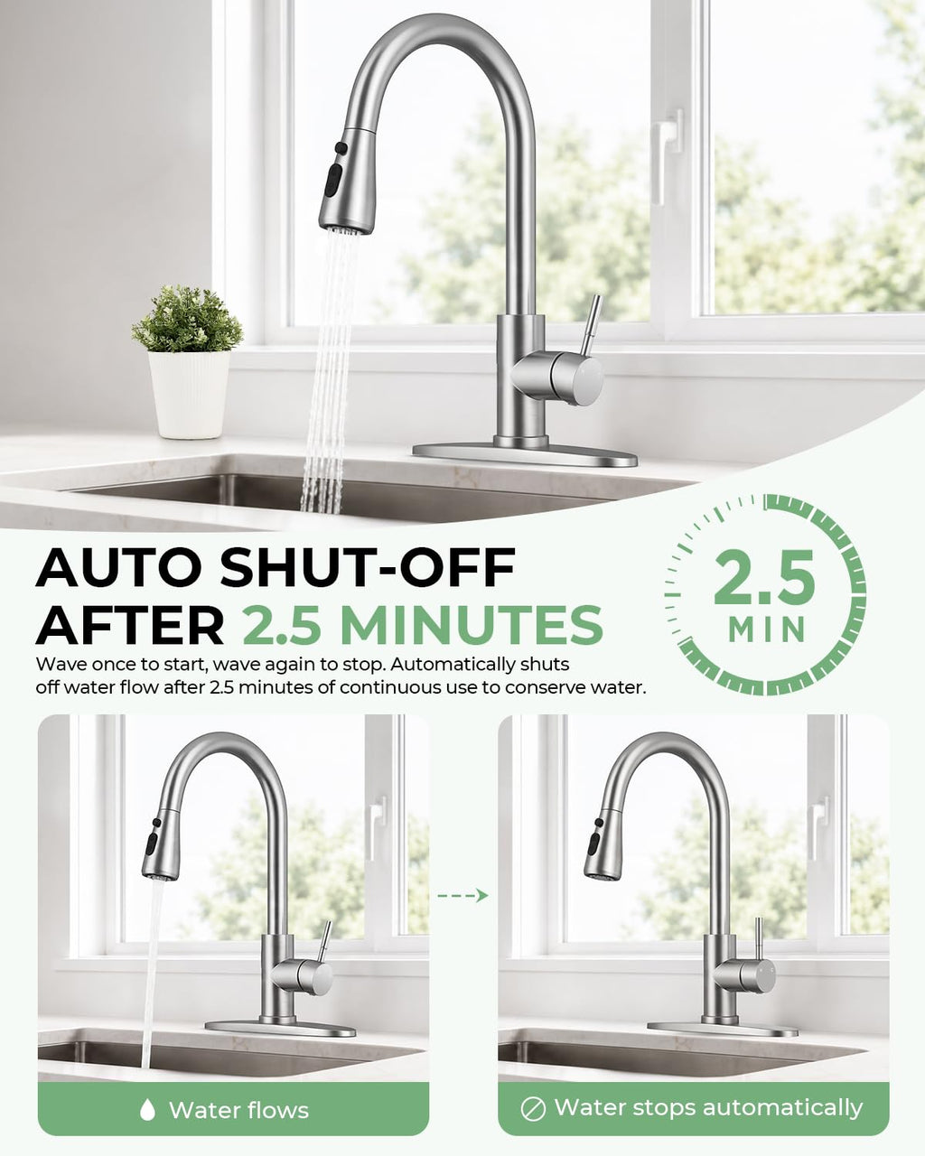 Touchless Kitchen Faucet, Pull Down Sprayer, Brushed Nickel