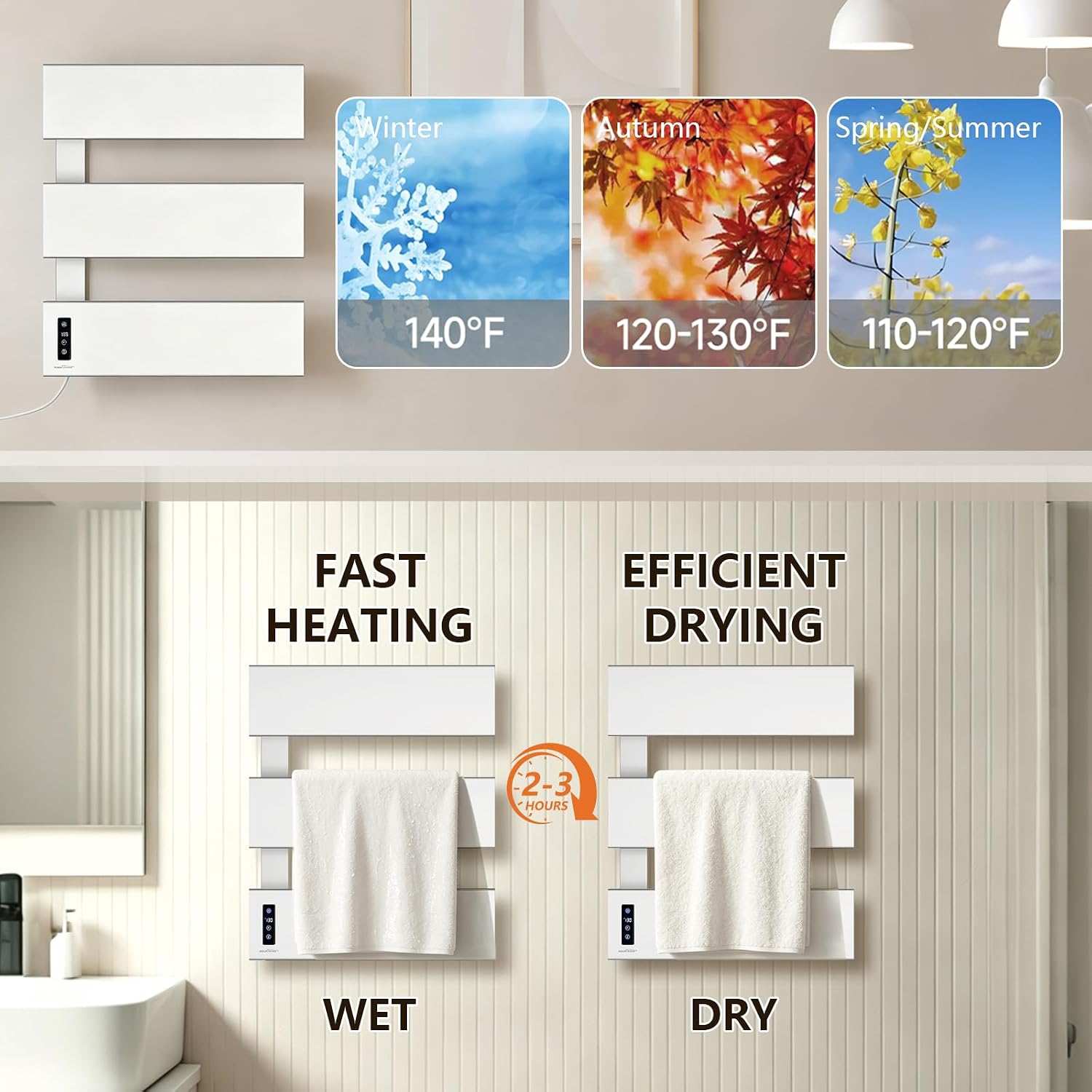 Towel Warmers for Bathroom, Heated Towel Rack Wall Mounted, Brushed Nickel | 21.6" X 17.7" Smart LED Control, Plug-in