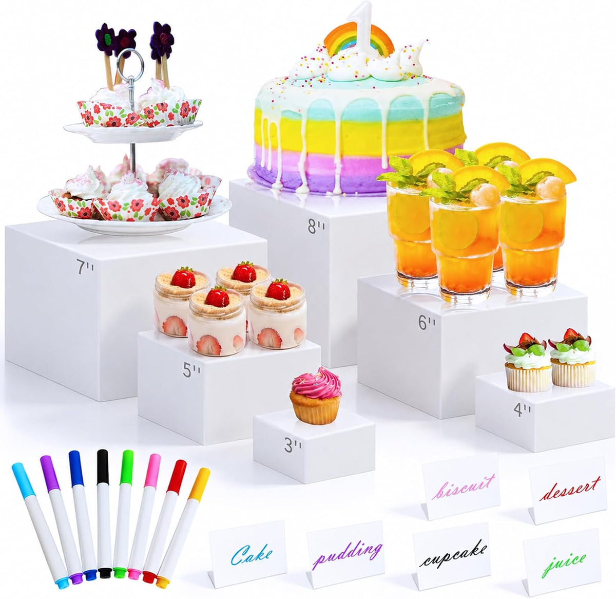 6Pcs White Acrylic Buffet Risers, Buffet Table Risers and Stands, Food Risers Display Shelf for Party Catering