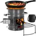 Camping Rocket Stove, Wood Burning Portable Rocket Stove with Carrying Bag for Backpacking, SPCC Steel, Double Door
