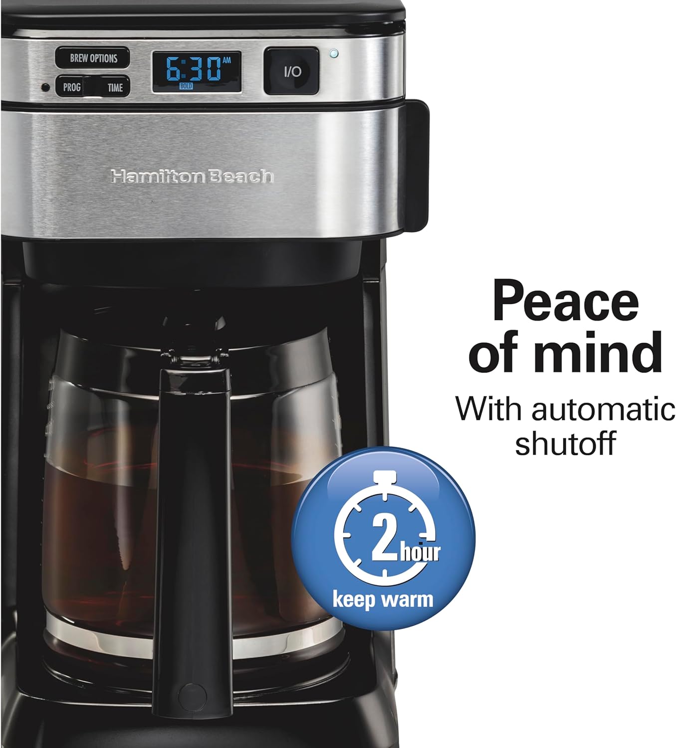 FrontFill 12 Cup Programmable Drip Coffee Maker | Regular & Bold Brew Options | Auto Pause and Pour | Glass Carafe |