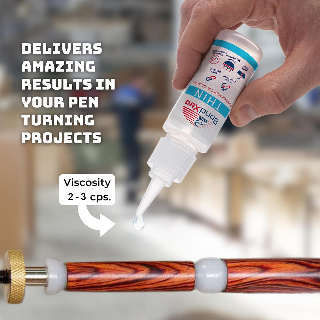 Thin Viscosity 8 oz. Premium CA Glue for Woodworking with Extra Bottles, Caps and Microtips, Super Glue Kit for