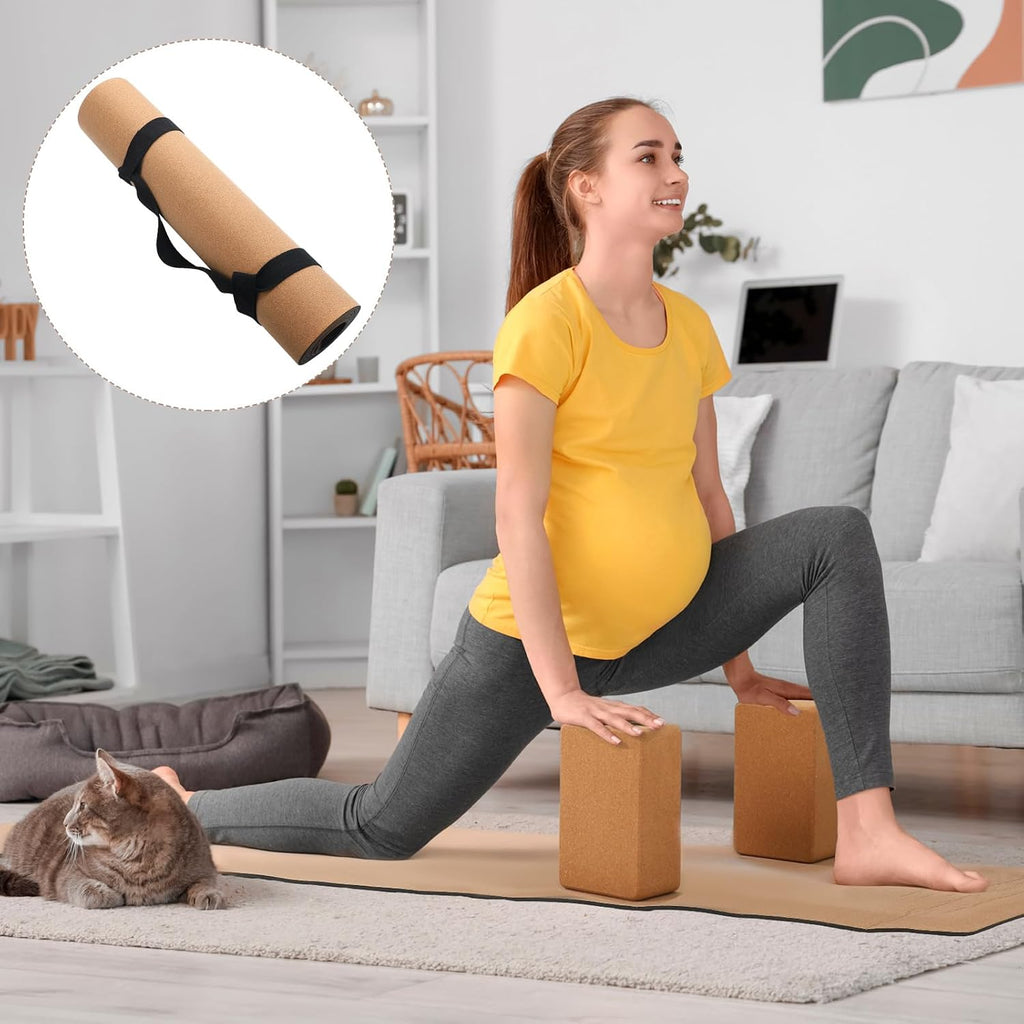 7 Pcs Cork All in One Yoga Essentials Kit Large Cork Yoga Mat and Blocks Set with Carry Strap and Alignment Lines 2