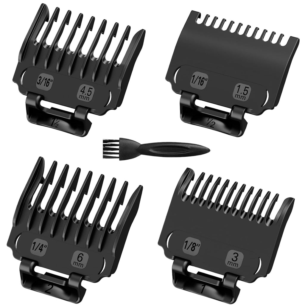 Clipper Guards Set with Brush, 4 Pack Professional Hair Cutting Guides Replacement Compatible with Most Wahl