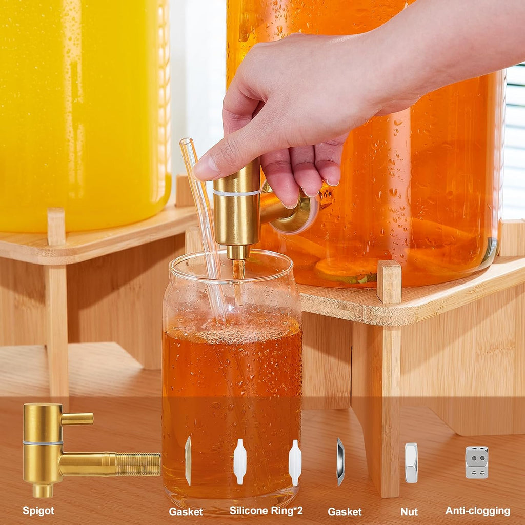 2pcs 1.5 Gallon Glass Drink Dispenser with Bamboo Stand