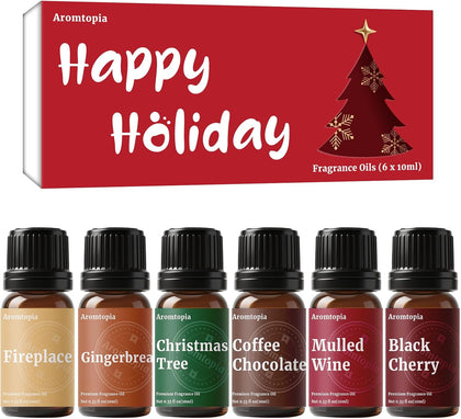 Fragrance Oil Holiday Set, Aromtopia Essential Oils for Candle Soap Making, 6x10ml, Diffuser Oils Scents, Winter