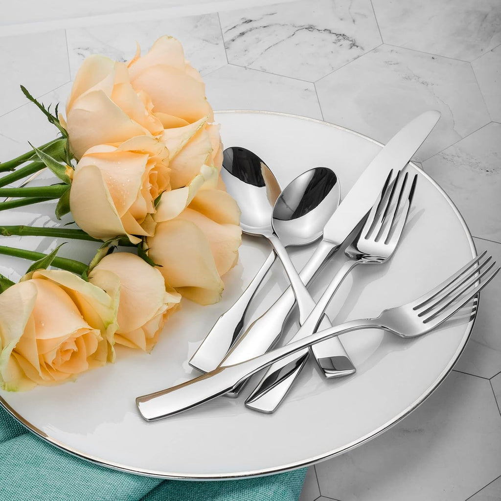 Kate 60-Piece Silverware Set Stainless Steel Flatware Set,Service for 12,Mirror Polished Cutlery Set,Dishwasher Safe