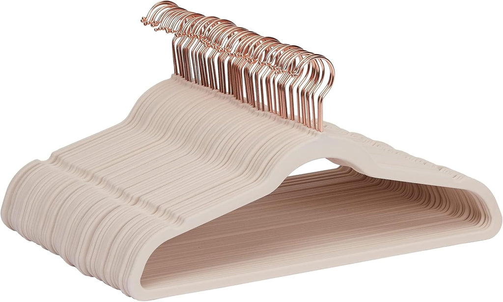 Space Saving Slim Velvet Non-Slip Suit Clothes Hangers, Sturdy Construction, Closet Organizer, Pack of 50, Blush