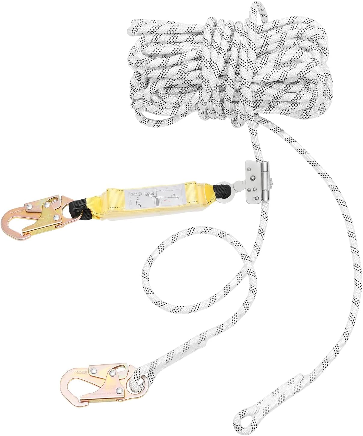 Vertical Lifeline Assembly, 100ft Fall Protection Rope with Rope Grab and Shock Absorber, Polyester Roofing Safety