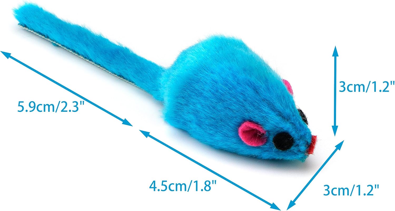 36PCS 4.1'' Furry Cat Toy Mice Rattle Small Mouse Kitten Interactive Play Assorted Color